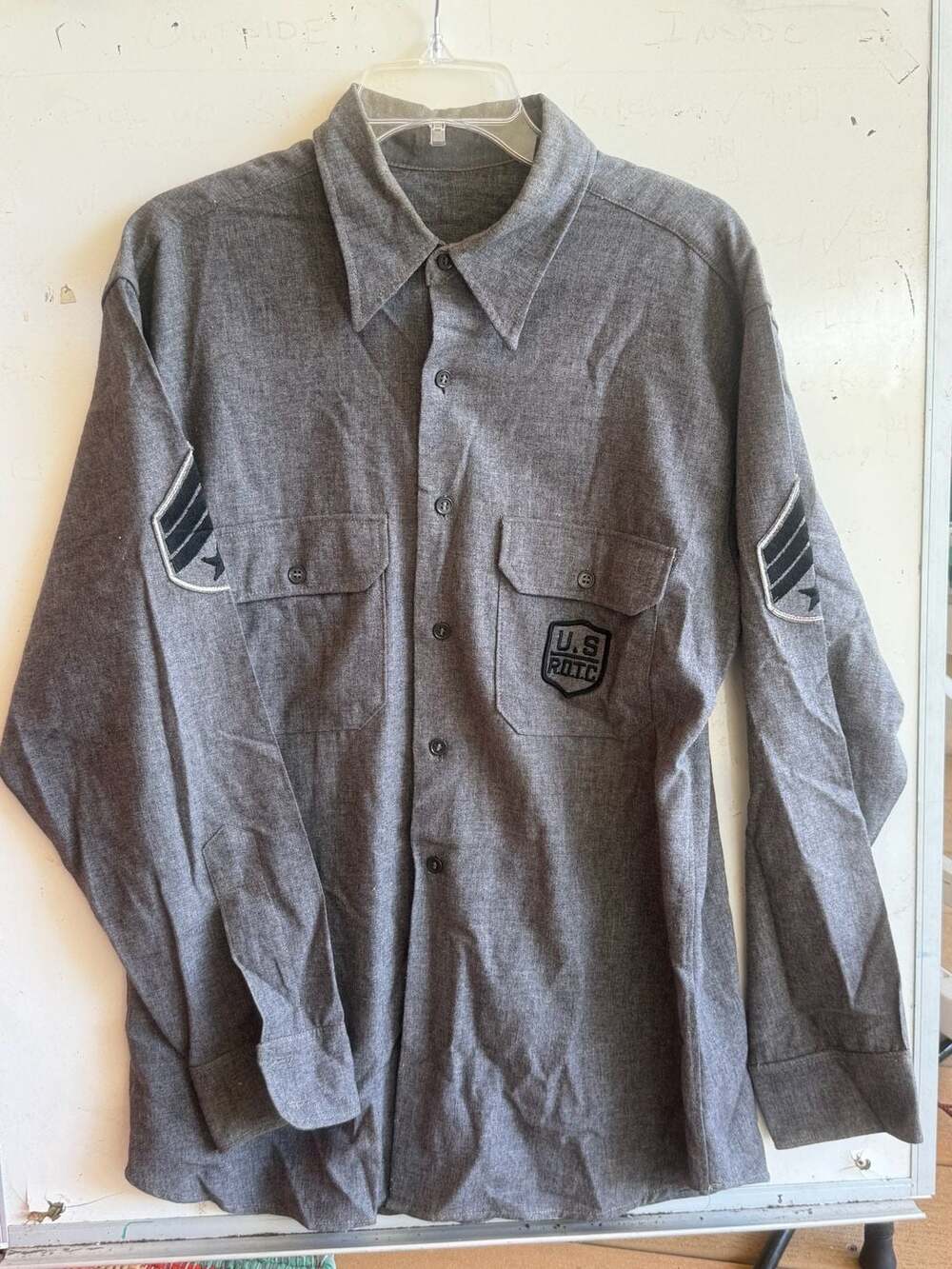 Vintage Flying Cross U.S. ROTC Long Sleeve Button Up Shirt Gray